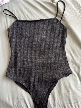 Forever 21 Black Metallic Ribbed Spaghetti Strap Bodysuit